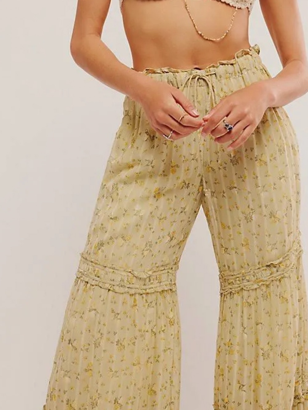 Free People Yellow Emmaline Tiered Floral Pants - Picture 3 of 12